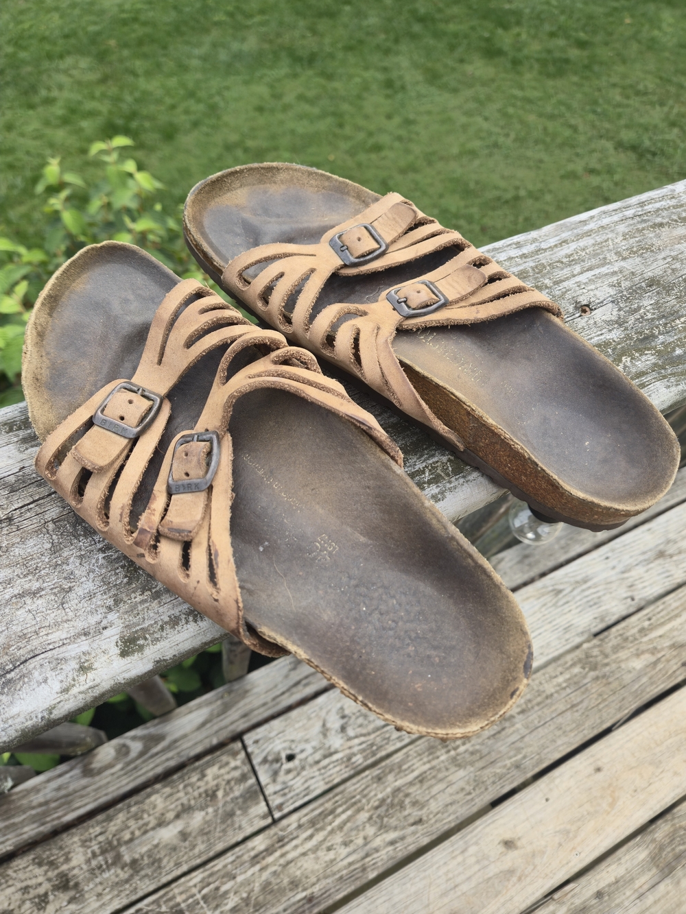 Womens Brown Leather Birkenstock Sandals with Adjustable Buckles